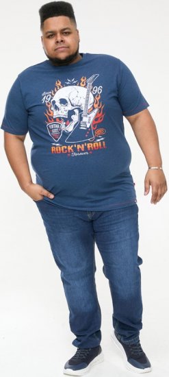 D555 NEAL Skull With Flames Printed Crew Neck T-Shirt Navy/Blue Twist - Tricouri - Tricouri Bărbați Mărimi Mari