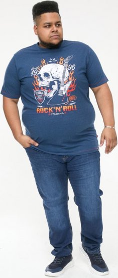 D555 NEAL Skull With Flames Printed Crew Neck T-Shirt Navy/Blue Twist - Tricouri - Tricouri Bărbați Mărimi Mari