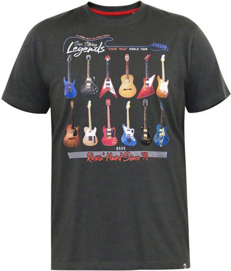D555 JAIDEN Legends Guitar Printed Crew Neck T-Shirt Khaki - Tricouri - Tricouri Bărbați Mărimi Mari