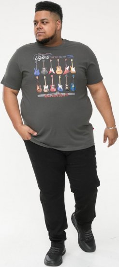D555 JAIDEN Legends Guitar Printed Crew Neck T-Shirt Khaki - Tricouri - Tricouri Bărbați Mărimi Mari