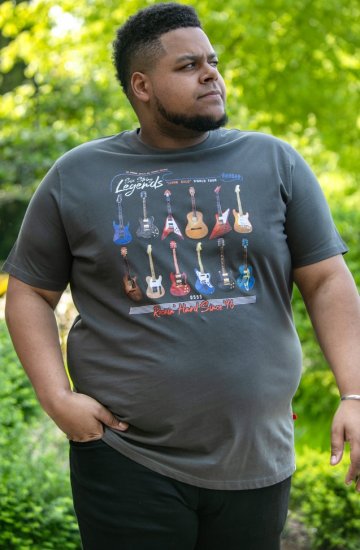 D555 JAIDEN Legends Guitar Printed Crew Neck T-Shirt Khaki - Tricouri - Tricouri Bărbați Mărimi Mari