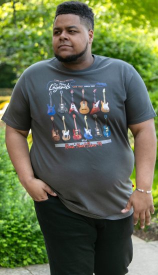 D555 JAIDEN Legends Guitar Printed Crew Neck T-Shirt Khaki - Tricouri - Tricouri Bărbați Mărimi Mari