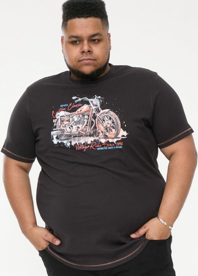 D555 LORNE Motor Bike Splatter Printed Crew Neck T-Shirt Washed Black - Tricouri - Tricouri Bărbați Mărimi Mari