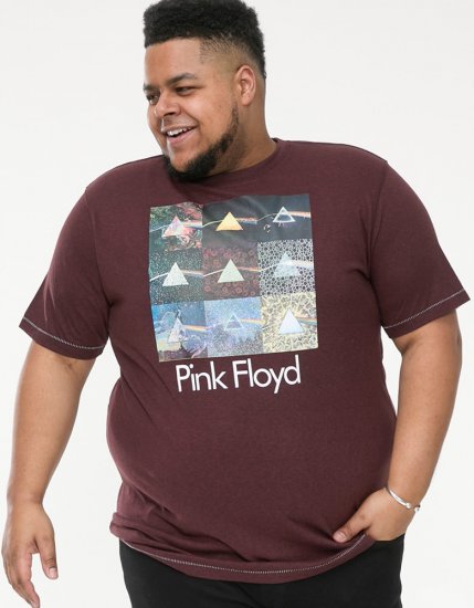 D555 DIVISION Official Pink Floyd Printed T-Shirt Burgundy - Tricouri - Tricouri Bărbați Mărimi Mari