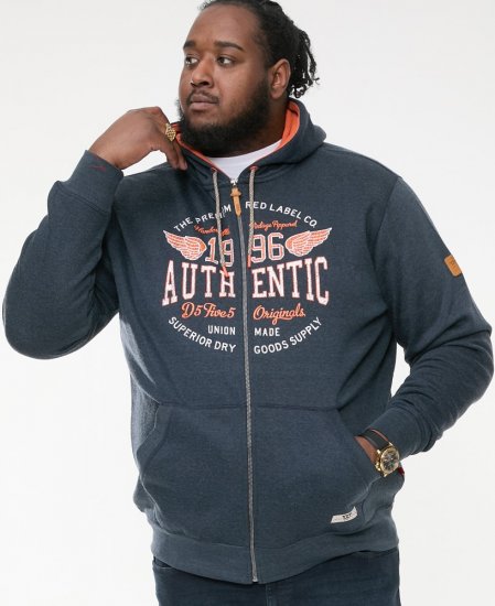 D555 HAMILTON Full Zip Hoody With Authentic 1996 Chest Print Denim - Pulovere & hanorace - Pulovere & Hanorace Bărbați Mărimi Mari