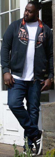 D555 HAMILTON Full Zip Hoody With Authentic 1996 Chest Print Denim - Pulovere & hanorace - Pulovere & Hanorace Bărbați Mărimi Mari