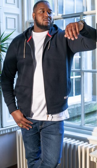 D555 IRVIN Full Zip Jacquard Hoody With Chest Embroidery Navy - Pulovere & hanorace - Pulovere & Hanorace Bărbați Mărimi Mari