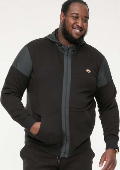 D555 DEAN Couture Zip Through Hoody With Woven Contrast Fabric Trim Black - Pulovere & hanorace - Pulovere & Hanorace Bărbați Mărimi Mari