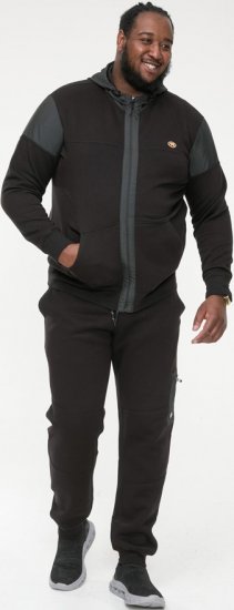 D555 DEAN Couture Zip Through Hoody With Woven Contrast Fabric Trim Black - Pulovere & hanorace - Pulovere & Hanorace Bărbați Mărimi Mari