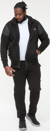 D555 DEAN Couture Zip Through Hoody With Woven Contrast Fabric Trim Black - Pulovere & hanorace - Pulovere & Hanorace Bărbați Mărimi Mari