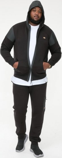 D555 DEAN Couture Zip Through Hoody With Woven Contrast Fabric Trim Black - Pulovere & hanorace - Pulovere & Hanorace Bărbați Mărimi Mari