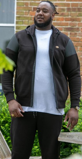 D555 DEAN Couture Zip Through Hoody With Woven Contrast Fabric Trim Black - Pulovere & hanorace - Pulovere & Hanorace Bărbați Mărimi Mari