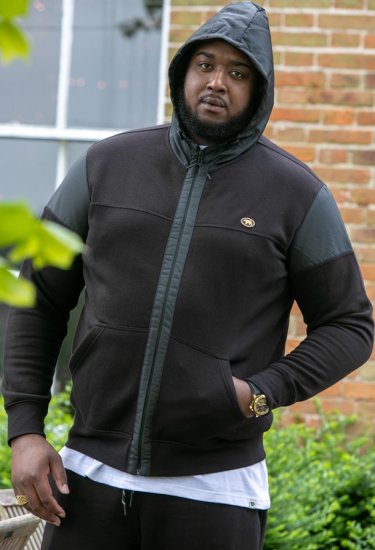 D555 DEAN Couture Zip Through Hoody With Woven Contrast Fabric Trim Black - Pulovere & hanorace - Pulovere & Hanorace Bărbați Mărimi Mari