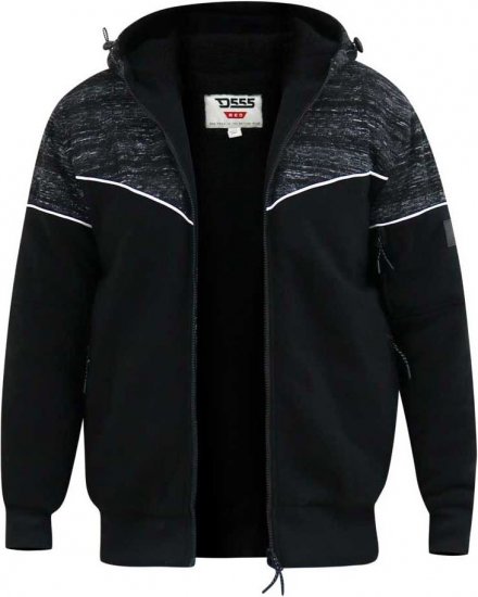 D555 HENNESSEY Zip Through Hoody With Sherpa Lining Black - Pulovere & hanorace - Pulovere & Hanorace Bărbați Mărimi Mari