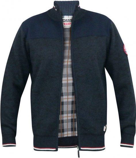 D555 ABERDARE Knitted Zip Through Sweater With Bonded Check Lining Navy Marl - Pulovere & hanorace - Pulovere & Hanorace Bărbați Mărimi Mari