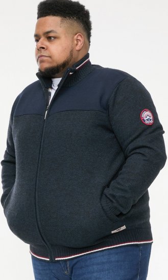 D555 ABERDARE Knitted Zip Through Sweater With Bonded Check Lining Navy Marl - Pulovere & hanorace - Pulovere & Hanorace Bărbați Mărimi Mari