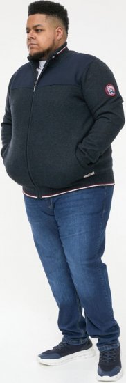 D555 ABERDARE Knitted Zip Through Sweater With Bonded Check Lining Navy Marl - Pulovere & hanorace - Pulovere & Hanorace Bărbați Mărimi Mari