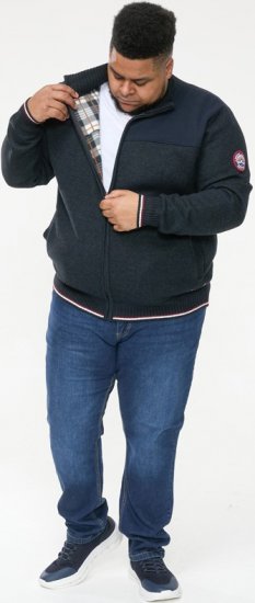 D555 ABERDARE Knitted Zip Through Sweater With Bonded Check Lining Navy Marl - Pulovere & hanorace - Pulovere & Hanorace Bărbați Mărimi Mari