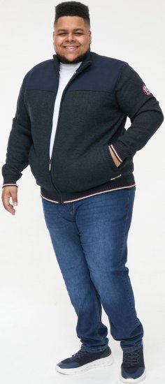 D555 ABERDARE Knitted Zip Through Sweater With Bonded Check Lining Navy Marl - Pulovere & hanorace - Pulovere & Hanorace Bărbați Mărimi Mari