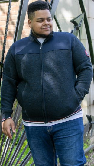 D555 ABERDARE Knitted Zip Through Sweater With Bonded Check Lining Navy Marl - Pulovere & hanorace - Pulovere & Hanorace Bărbați Mărimi Mari