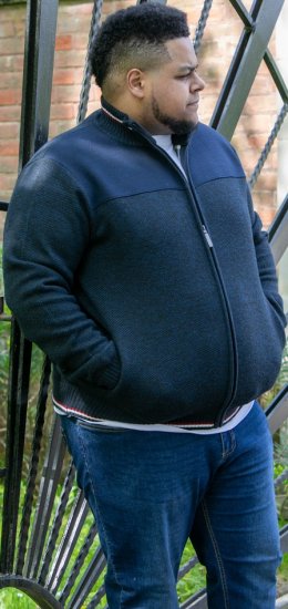 D555 ABERDARE Knitted Zip Through Sweater With Bonded Check Lining Navy Marl - Pulovere & hanorace - Pulovere & Hanorace Bărbați Mărimi Mari