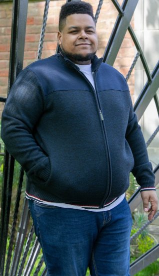 D555 ABERDARE Knitted Zip Through Sweater With Bonded Check Lining Navy Marl - Pulovere & hanorace - Pulovere & Hanorace Bărbați Mărimi Mari