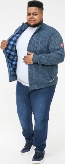 D555 ECCLES Cable Knitted Zip Through Sweater With Bonded Check Lining Denim Marl - Pulovere & hanorace - Pulovere & Hanorace Bărbați Mărimi Mari