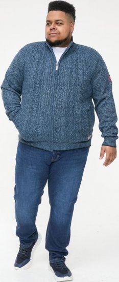 D555 ECCLES Cable Knitted Zip Through Sweater With Bonded Check Lining Denim Marl - Pulovere & hanorace - Pulovere & Hanorace Bărbați Mărimi Mari