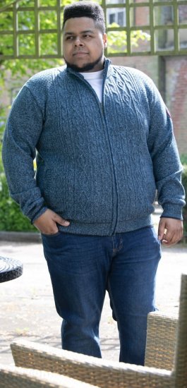 D555 ECCLES Cable Knitted Zip Through Sweater With Bonded Check Lining Denim Marl - Pulovere & hanorace - Pulovere & Hanorace Bărbați Mărimi Mari