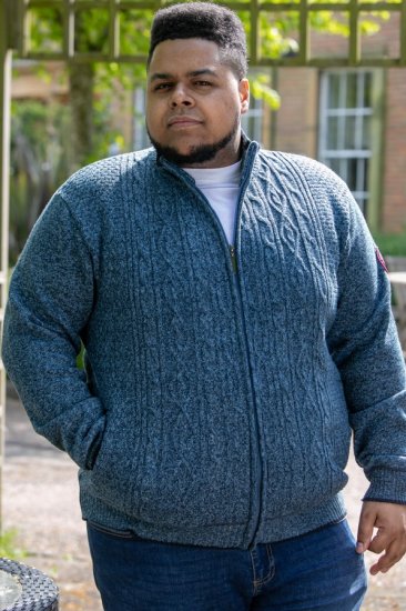 D555 ECCLES Cable Knitted Zip Through Sweater With Bonded Check Lining Denim Marl - Pulovere & hanorace - Pulovere & Hanorace Bărbați Mărimi Mari