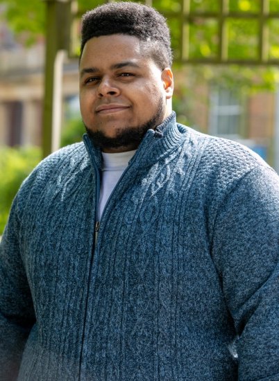 D555 ECCLES Cable Knitted Zip Through Sweater With Bonded Check Lining Denim Marl - Pulovere & hanorace - Pulovere & Hanorace Bărbați Mărimi Mari