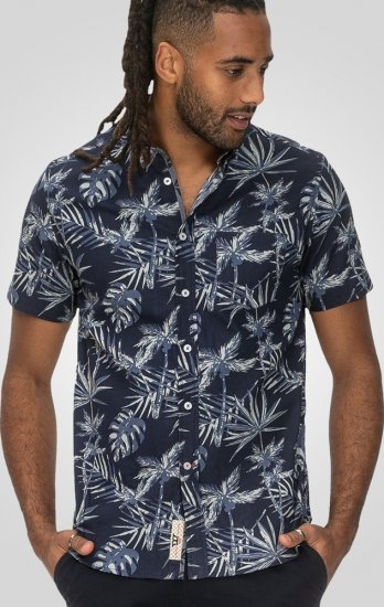 D555 Truro Hawaiian AOP Short Sleeve Button Down Collar Shirt Navy - Cămăși - Cămăși Bărbați Mărimi Mari