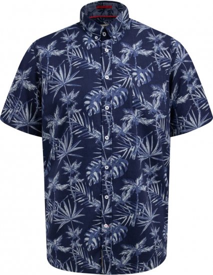 D555 Truro Hawaiian AOP Short Sleeve Button Down Collar Shirt Navy - Cămăși - Cămăși Bărbați Mărimi Mari