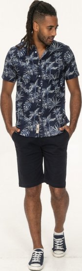 D555 Truro Hawaiian AOP Short Sleeve Button Down Collar Shirt Navy - Cămăși - Cămăși Bărbați Mărimi Mari