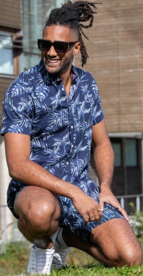 D555 Truro Hawaiian AOP Short Sleeve Button Down Collar Shirt Navy - Cămăși - Cămăși Bărbați Mărimi Mari
