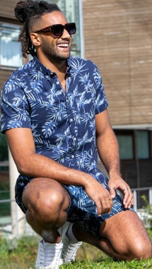 D555 Truro Hawaiian AOP Short Sleeve Button Down Collar Shirt Navy - Cămăși - Cămăși Bărbați Mărimi Mari
