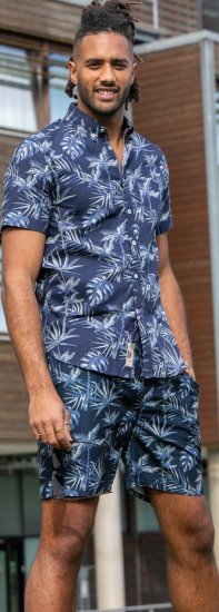 D555 Truro Hawaiian AOP Short Sleeve Button Down Collar Shirt Navy - Cămăși - Cămăși Bărbați Mărimi Mari