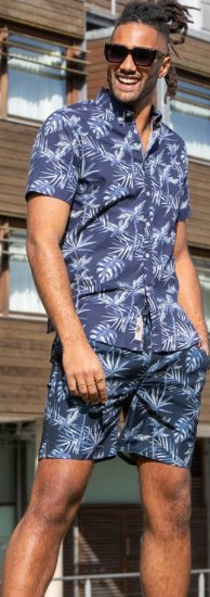 D555 Truro Hawaiian AOP Short Sleeve Button Down Collar Shirt Navy - Cămăși - Cămăși Bărbați Mărimi Mari