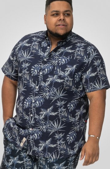 D555 Truro Hawaiian AOP Short Sleeve Button Down Collar Shirt Navy - Cămăși - Cămăși Bărbați Mărimi Mari