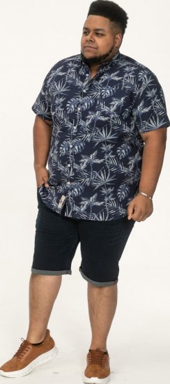 D555 Truro Hawaiian AOP Short Sleeve Button Down Collar Shirt Navy - Cămăși - Cămăși Bărbați Mărimi Mari