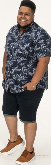 D555 Truro Hawaiian AOP Short Sleeve Button Down Collar Shirt Navy - Cămăși - Cămăși Bărbați Mărimi Mari