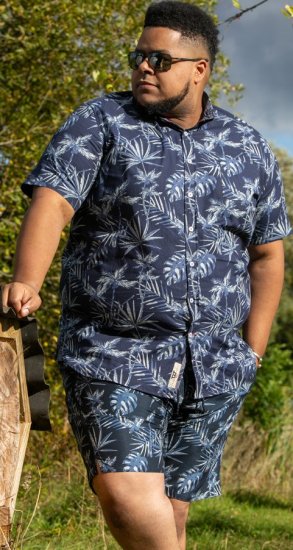 D555 Truro Hawaiian AOP Short Sleeve Button Down Collar Shirt Navy - Cămăși - Cămăși Bărbați Mărimi Mari