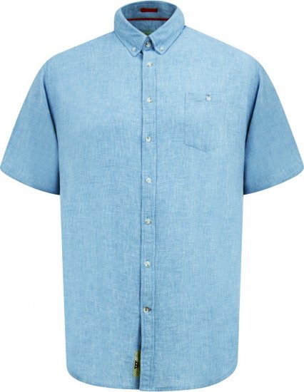 D555 Falmouth 1 Linen Mix Short Sleeve Shirt With Button Down Blue - Cămăși - Cămăși Bărbați Mărimi Mari