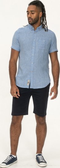 D555 Falmouth 1 Linen Mix Short Sleeve Shirt With Button Down Blue - Cămăși - Cămăși Bărbați Mărimi Mari