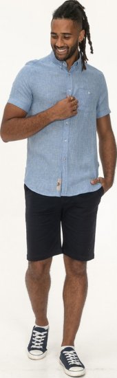 D555 Falmouth 1 Linen Mix Short Sleeve Shirt With Button Down Blue - Cămăși - Cămăși Bărbați Mărimi Mari