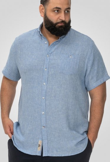 D555 Falmouth 1 Linen Mix Short Sleeve Shirt With Button Down Blue - Cămăși - Cămăși Bărbați Mărimi Mari