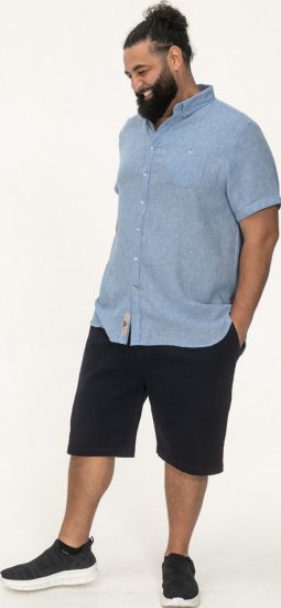 D555 Falmouth 1 Linen Mix Short Sleeve Shirt With Button Down Blue - Cămăși - Cămăși Bărbați Mărimi Mari