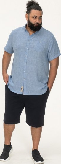 D555 Falmouth 1 Linen Mix Short Sleeve Shirt With Button Down Blue - Cămăși - Cămăși Bărbați Mărimi Mari