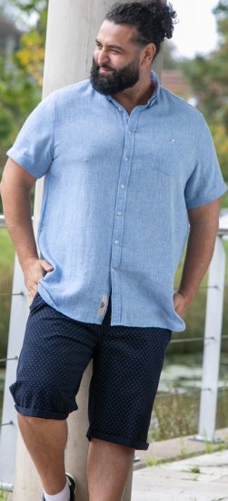 D555 Falmouth 1 Linen Mix Short Sleeve Shirt With Button Down Blue - Cămăși - Cămăși Bărbați Mărimi Mari