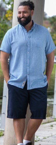 D555 Falmouth 1 Linen Mix Short Sleeve Shirt With Button Down Blue - Cămăși - Cămăși Bărbați Mărimi Mari